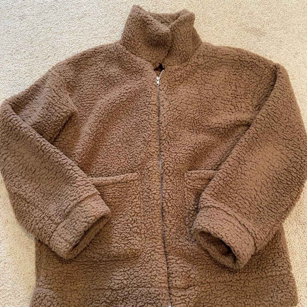 Brown teddy zip up coat